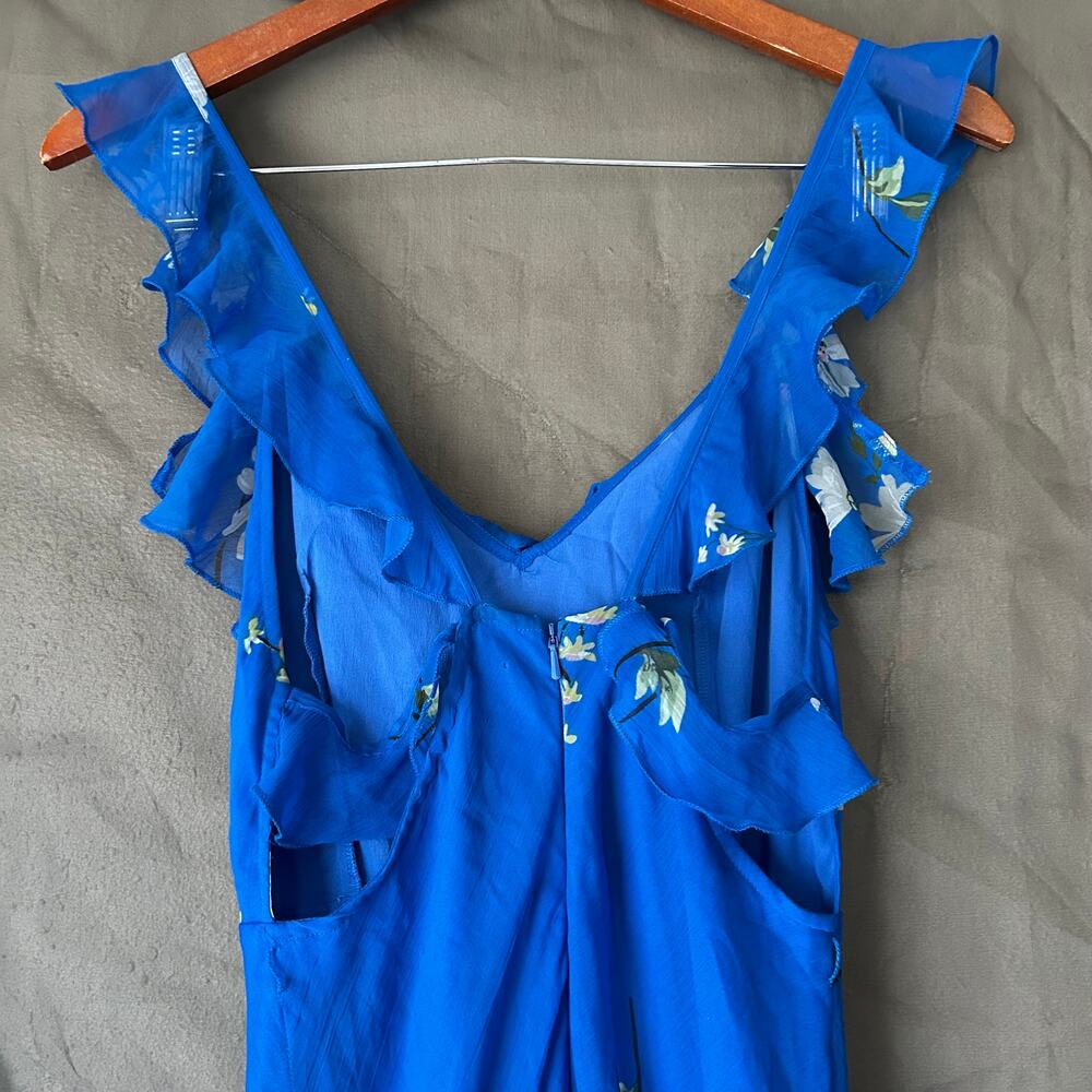 Asos Design Blue Ruffle Trim Dipped Hem Maxi Dress US Size 4 - Picture 7 of 14